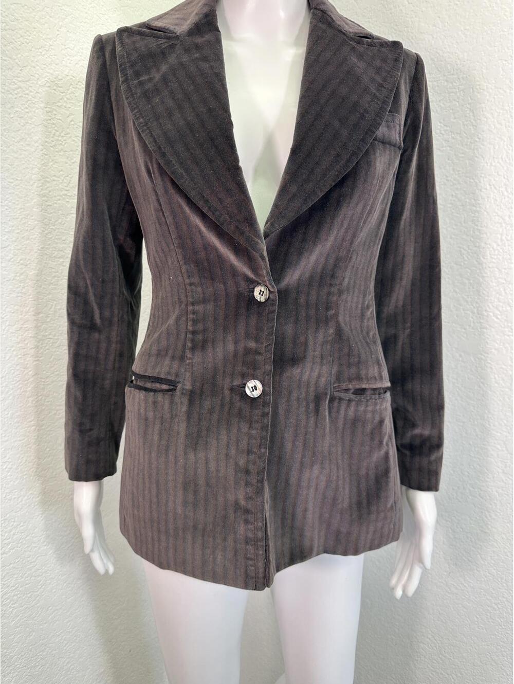 VTG Sz 6 Picato Brown Striped Velvet Blazer Dark Academia Steampunk Goth